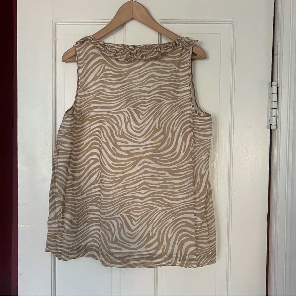 TALBOTS 100% Cotton Lined Tan White Blouse Size 16 - Picture 3 of 8